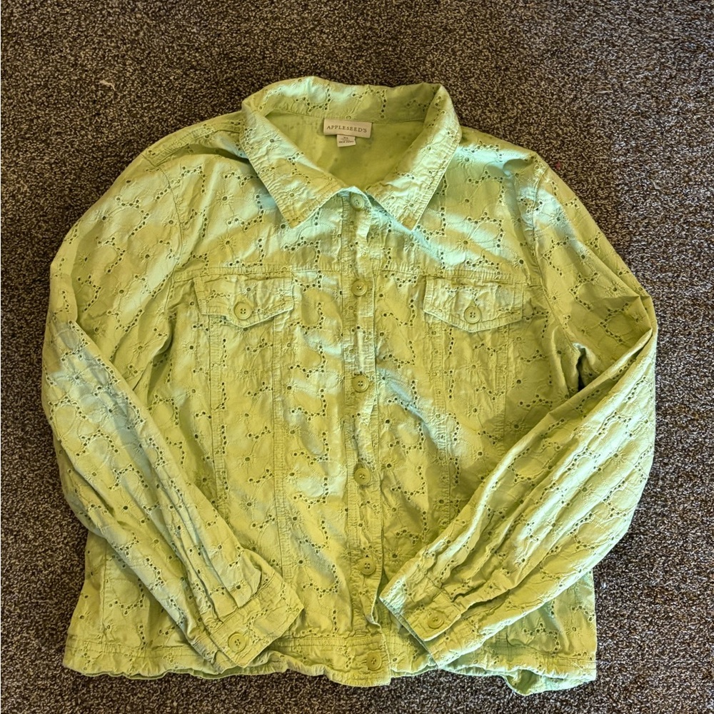 Green Eyelet Button-Up Jacket